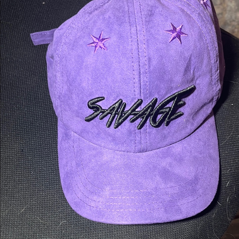 Salvage Purple and Black Hat with Embroidered Details
